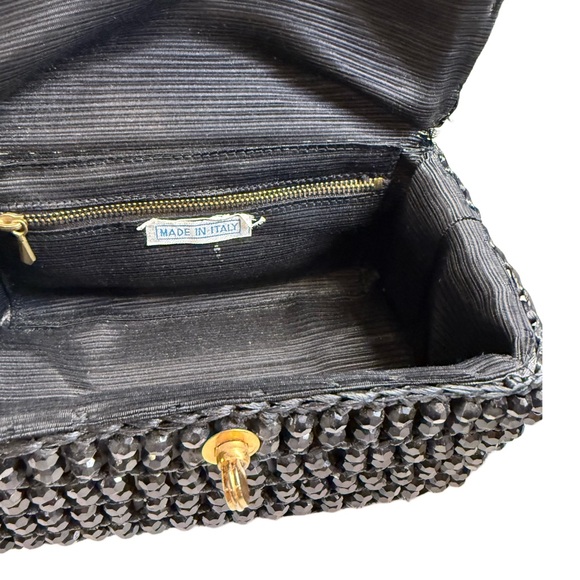 VINTAGE ANTIQUE black beaded box Style purse Elegant Black Beaded Handbag - Picture 4 of 12